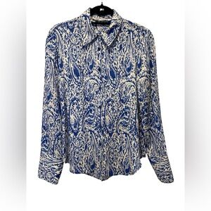 Zara Blue and Cream Paisley Women's Top size S